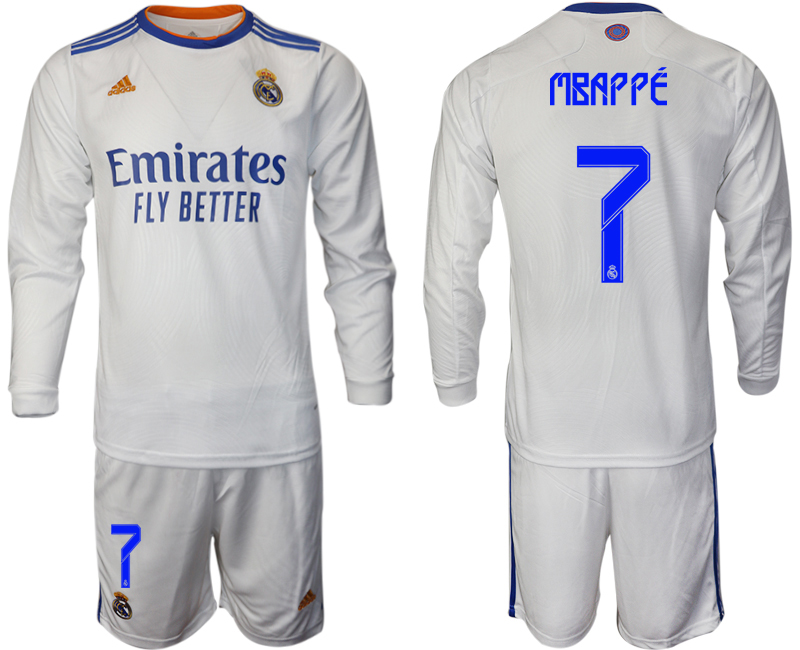 Men 2021-2022 Club Real Madrid home white Long Sleeve #7 Soccer Jersey->real madrid jersey->Soccer Club Jersey